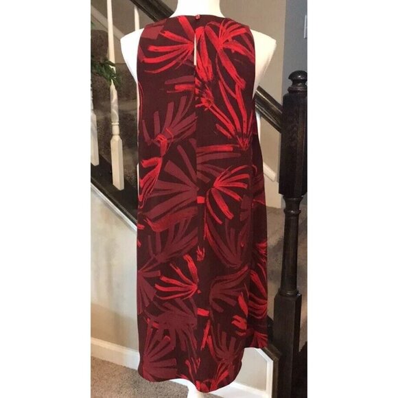 Halston Carmine Botanical Leaf Chiffon Dress Size 8 Burgundy - Picture 4 of 12